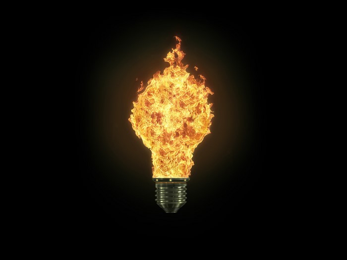 Light bulb on fire