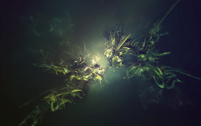 Abstract green and yellow organic shapes with light effects