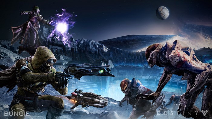 Guardians and Hive fighting on an alien planet in Destiny