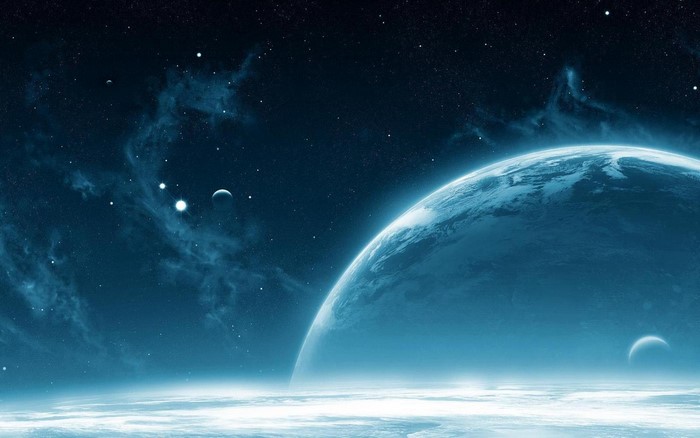 Planet and Moon in Space with Stars