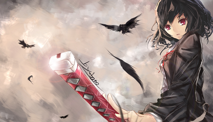 Girl with Katana and Crows