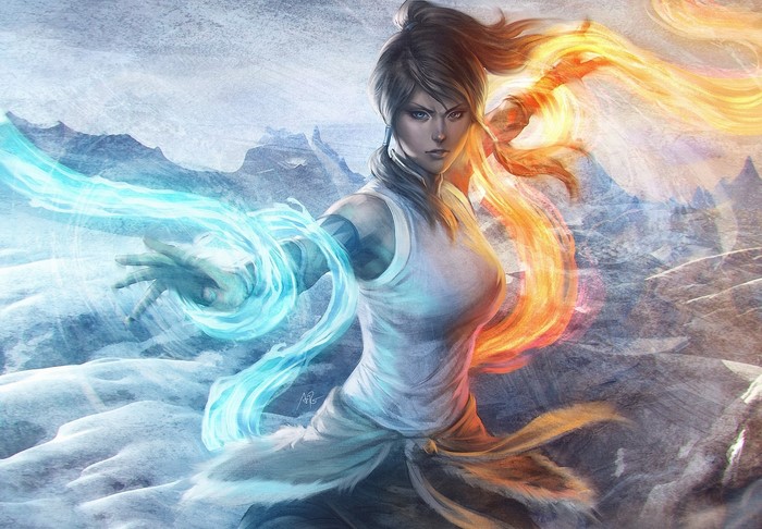 Korra from Avatar: The Legend of Korra using water and firebending