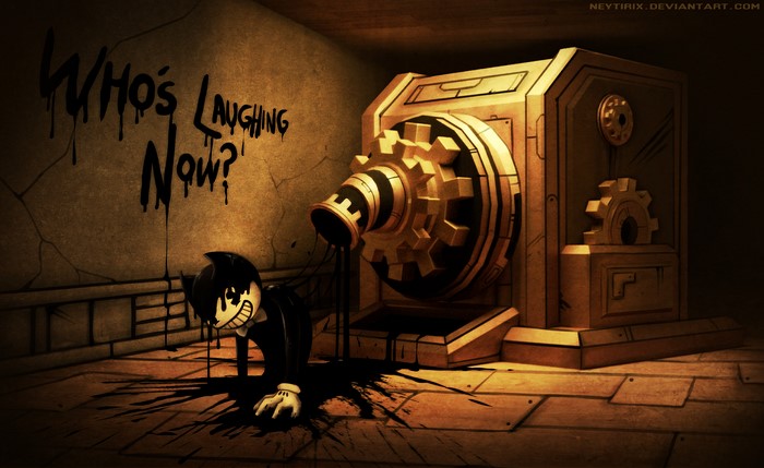 Bendy from Bendy and the Ink Machine with ink machine