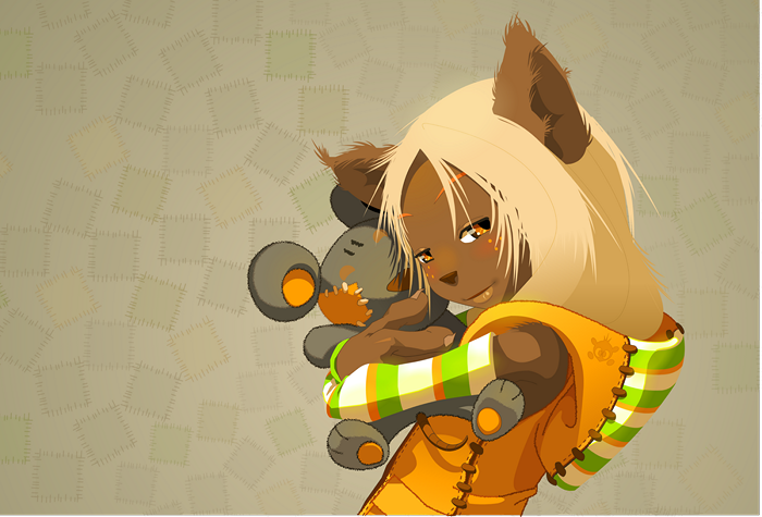 Furry character from Dofus holding a plush toy
