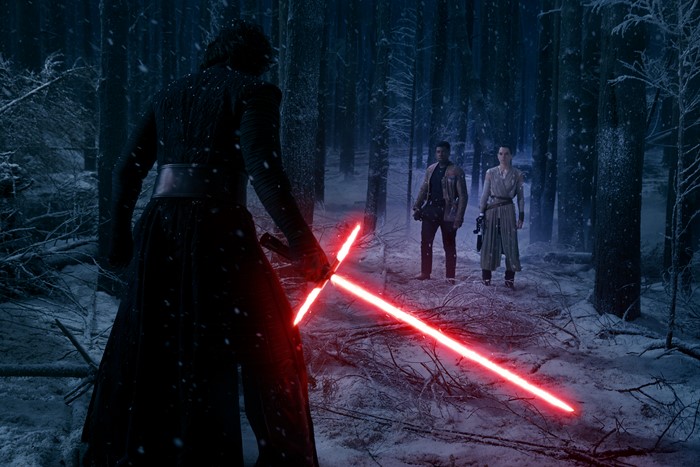 Kylo Ren, Finn, and Rey from Star Wars Episode VII