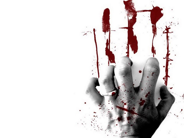 Bloody Handprint on White Background