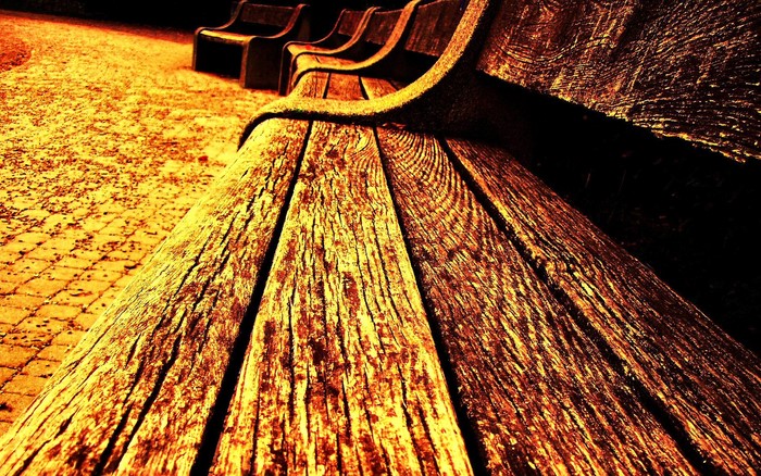 Wooden park bench with textured wood grain