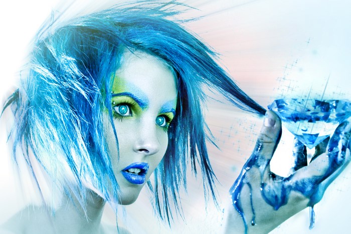Woman with blue hair and diamond