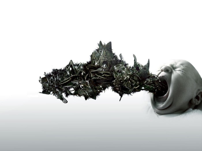 Abstract CGI Mechanical Form and Crying Baby