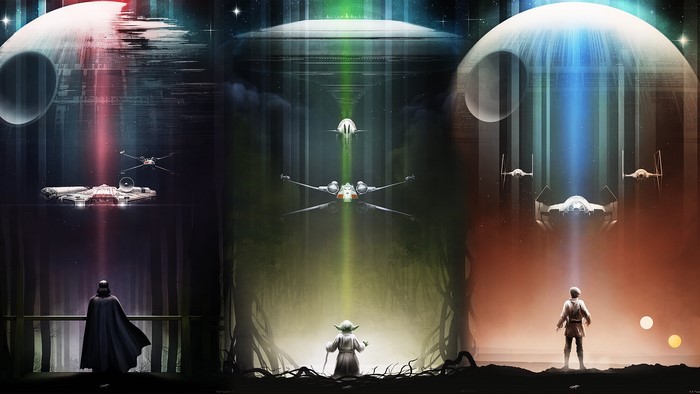 Star Wars: Darth Vader, Yoda, Luke Skywalker, and ships