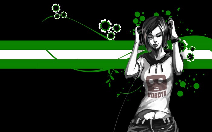 Girl with headphones listening to music