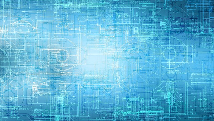 Blue blueprint with technical drawings and text
