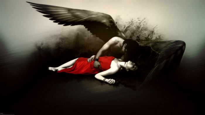 Angel with a woman in red