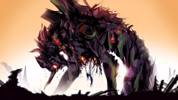 Mecha with a dangling human figure