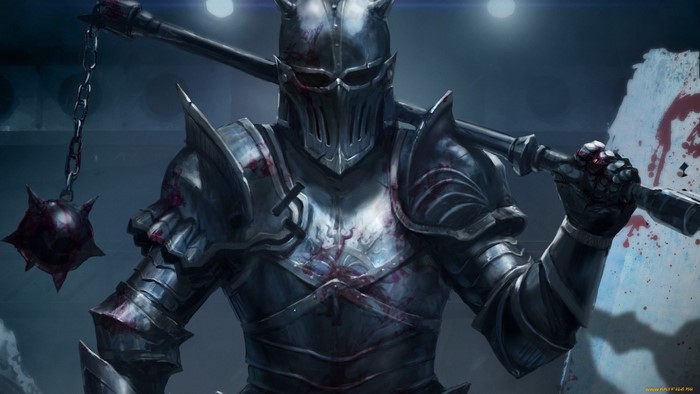 Armored Gladiator with Spiked Mace in Battle