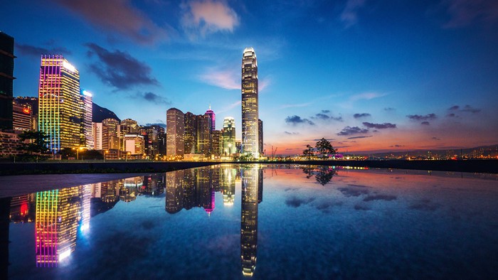 Hong Kong Cityscape at Twilight with Reflections