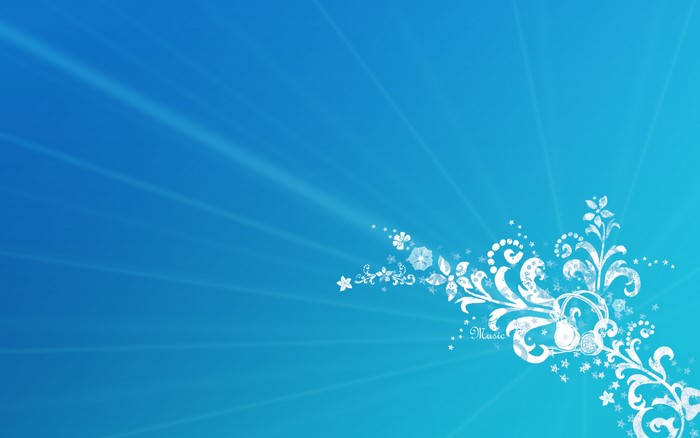 White floral and headphone design on blue background