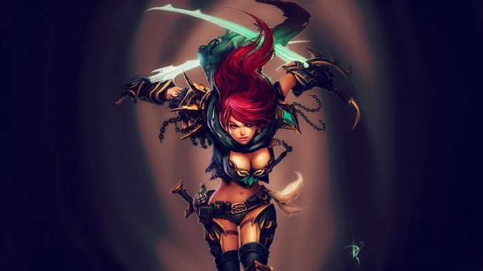 Katarina from League of Legends with swords