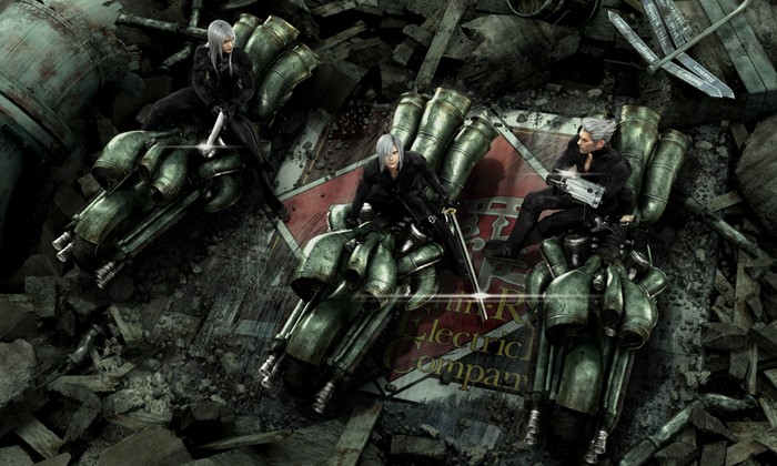 Characters from Final Fantasy VII: Advent Children on machinery