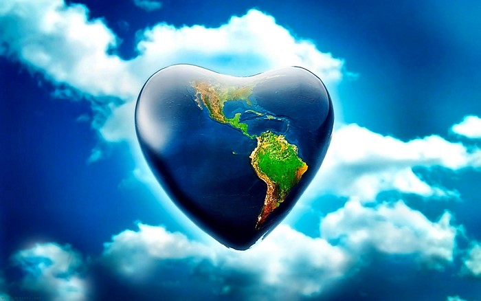 Heart-shaped Earth in the clouds
