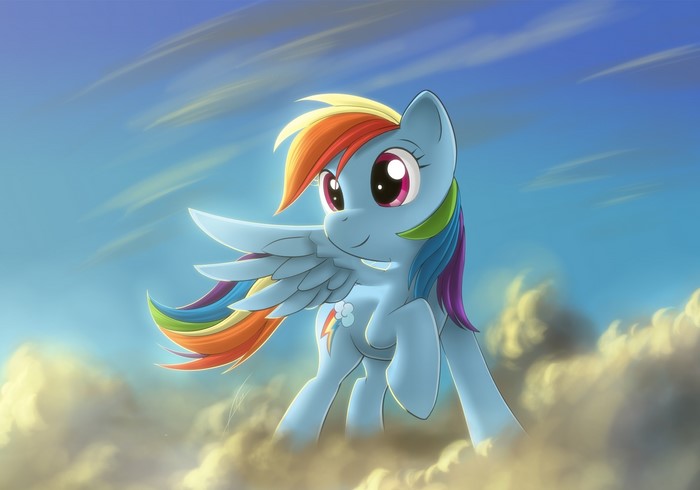 Rainbow Dash from My Little Pony in the clouds