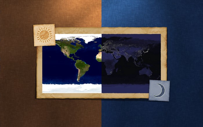 Earth Day and Night Map with Sun and Moon Icons