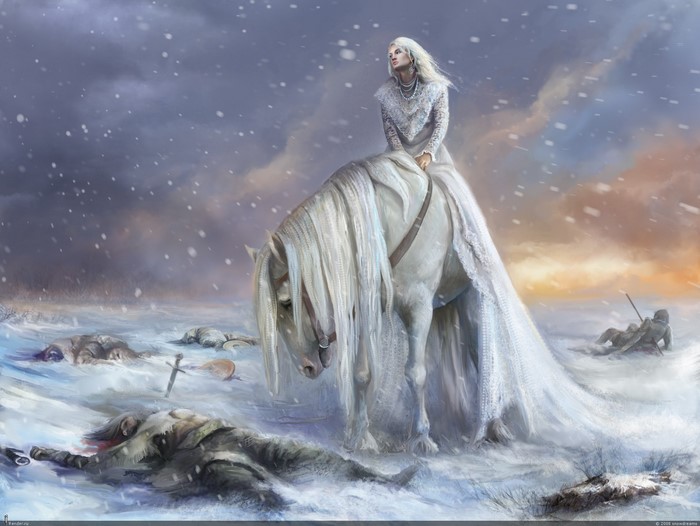 Fantasy Battle Scene with Woman on Horse