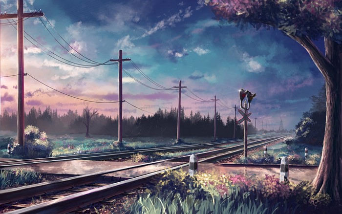 Fantasy Railroad Landscape at Dusk