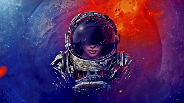 Artistic Astronaut Woman and Planet