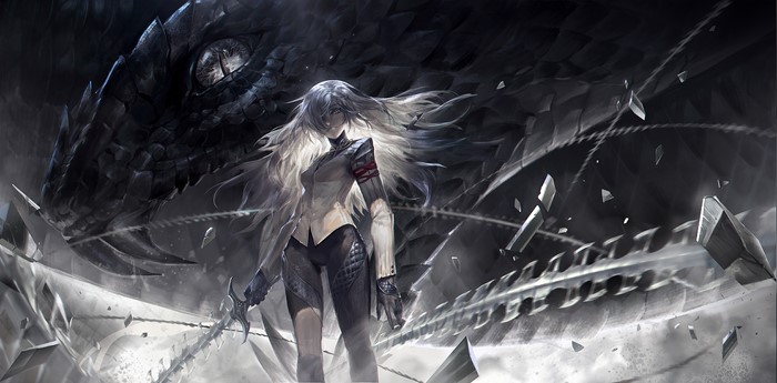 Girl with a snake and a sword
