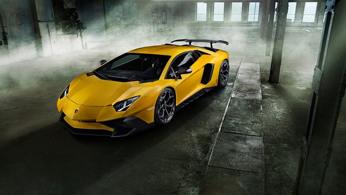 Yellow Lamborghini Aventador LP750-4 Superveloce in garage