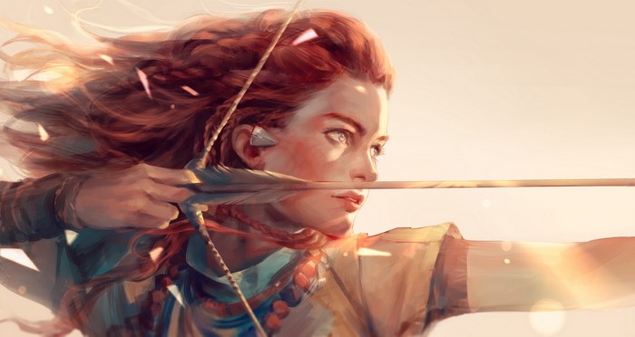 Aloy from Horizon Zero Dawn with Bow and Red Hair