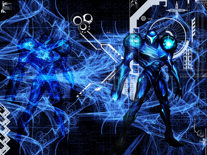 Samus Aran from Metroid in a futuristic blue suit