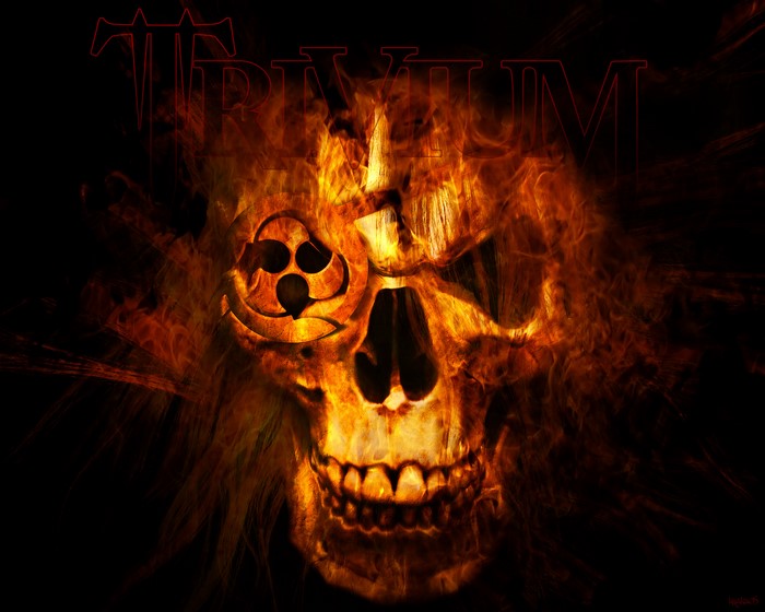 Trivium band logo with flaming skull