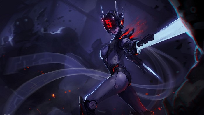 Fiora from League of Legends with a laser sword