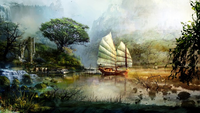 Concept art of a ship in Guild Wars 2