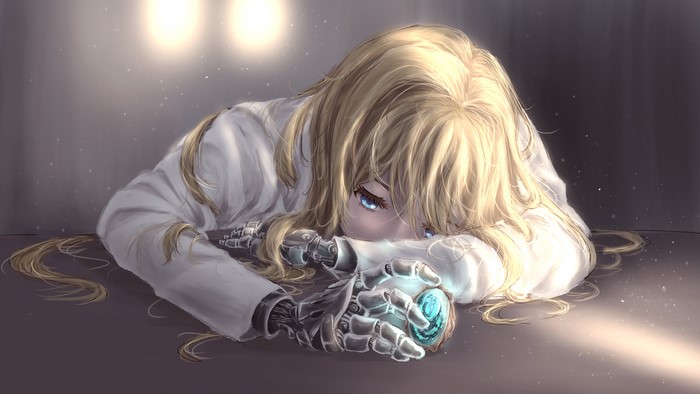 Violet Evergarden with a mechanical arm
