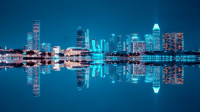 Singapore Cityscape at Night with Reflections