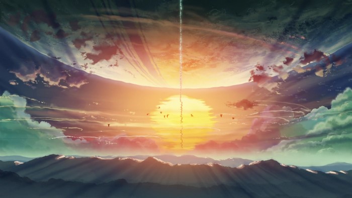 Anime landscape with sun and clouds