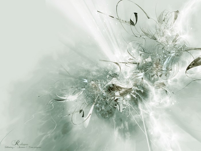 Abstract CGI art with swirling metallic shapes and light effects