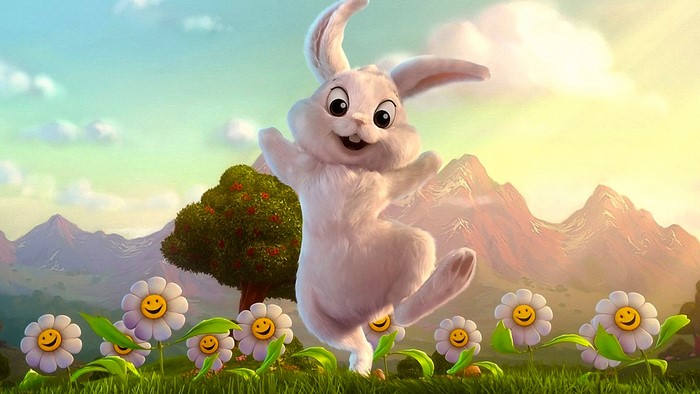 Happy Bunny in a Field of Smiling Daisies