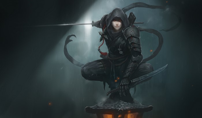 Fantasy Warrior Ninja in the Rain