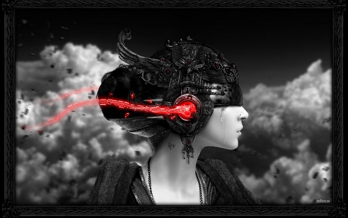 Woman with Futuristic Headset and Red Light