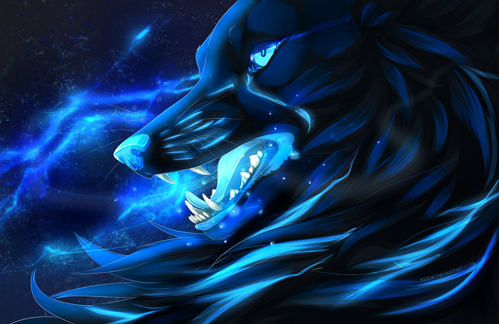 Mystical Blue Glowing Wolf Portrait