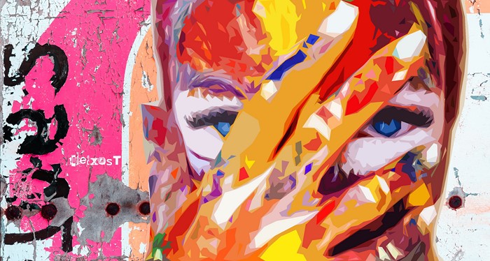 Abstract portrait of a person with hand covering face