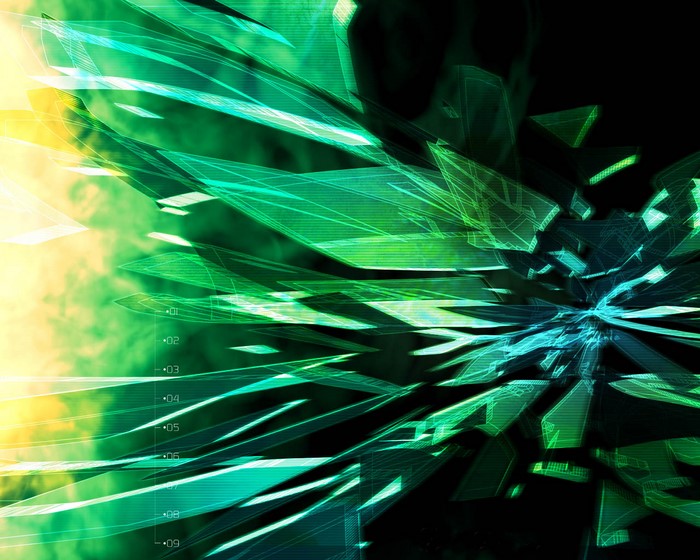 Abstract CGI geometric shards with green and yellow gradient