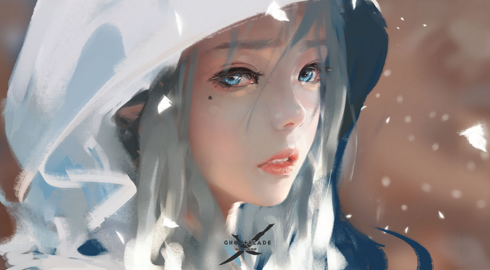 Girl with blue eyes wearing a hood