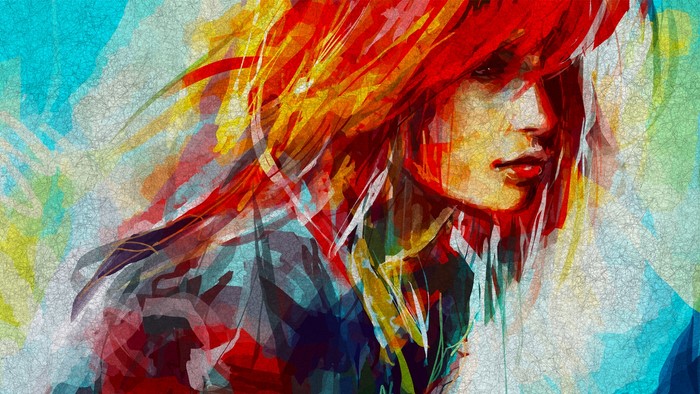 Abstract portrait of a woman with red hair