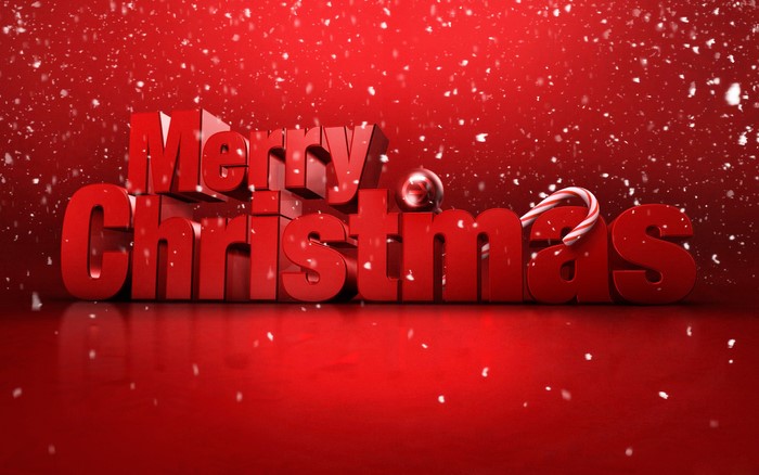 Merry Christmas 3D text with candy cane and snow