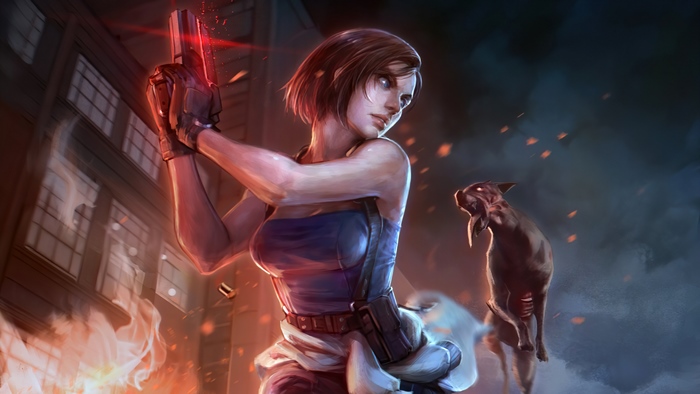 Jill Valentine from Resident Evil 3 Remake with Zombie Dog